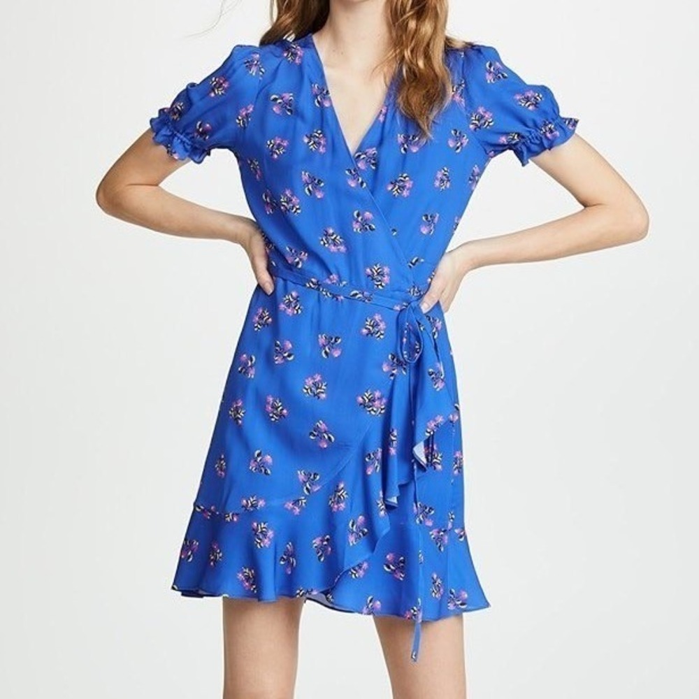 Diane von Furstenberg Floral Print Blue V Neck true wrap Midi Dress Women's M
